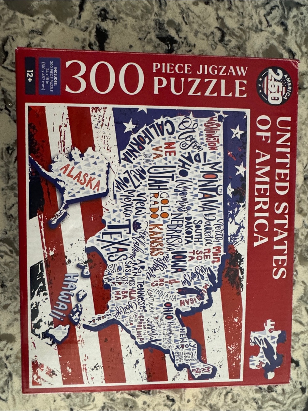 United States 300-Piece Jigsaw Puzzle - Patriotic Red & Blue Map